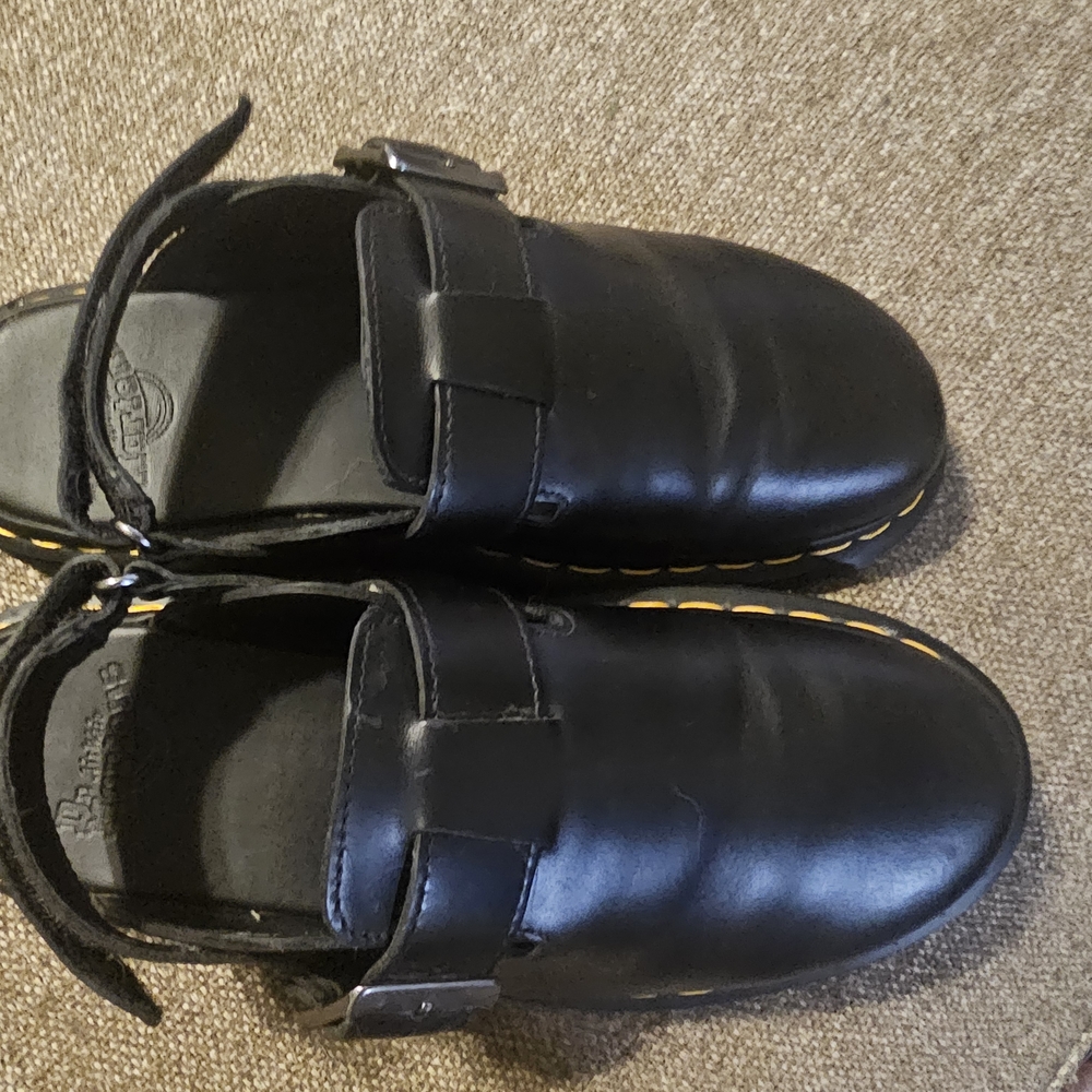 Doc Martens Black Leather Sandals Mules Clogs with Buckle Velcro Back Jorge II - Picture 2 of 6